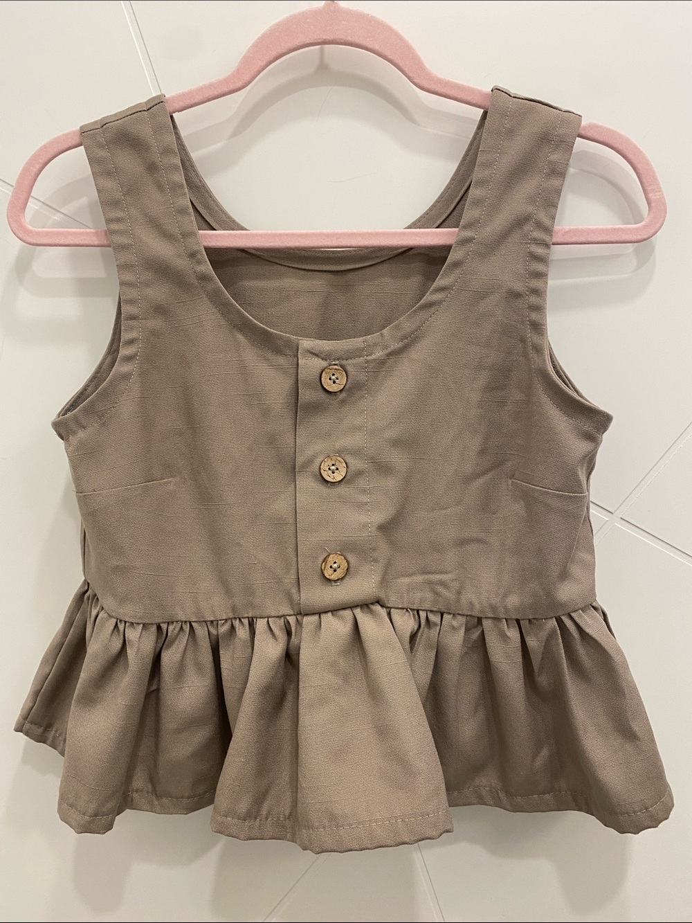 Peplum Crop Top Neutral Boho Button Detail Sleeveless Ruffle Hem Cottagecore